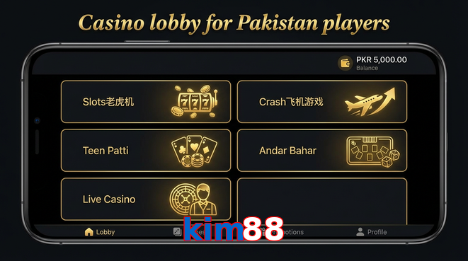 Lobby view of Kim88 for Pakistan users